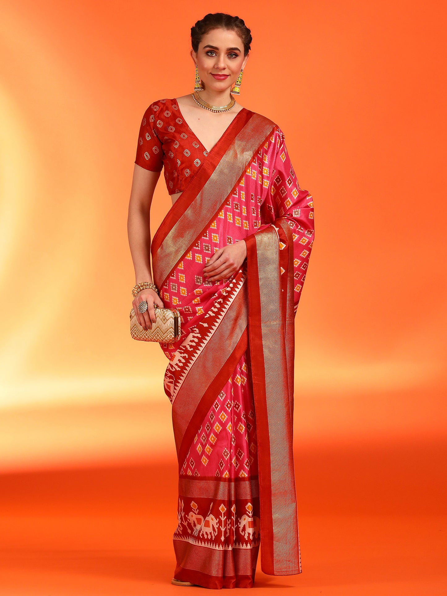 Women's Dola Silk Pink Printed Designer Saree With Blouse Piece