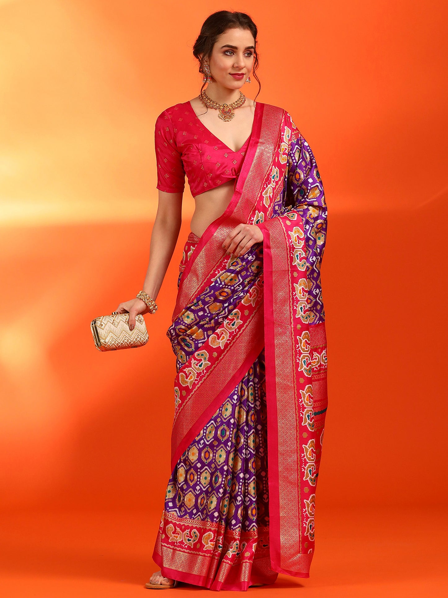 Women's Dola Silk Purple Printed Designer Saree With Blouse Piece