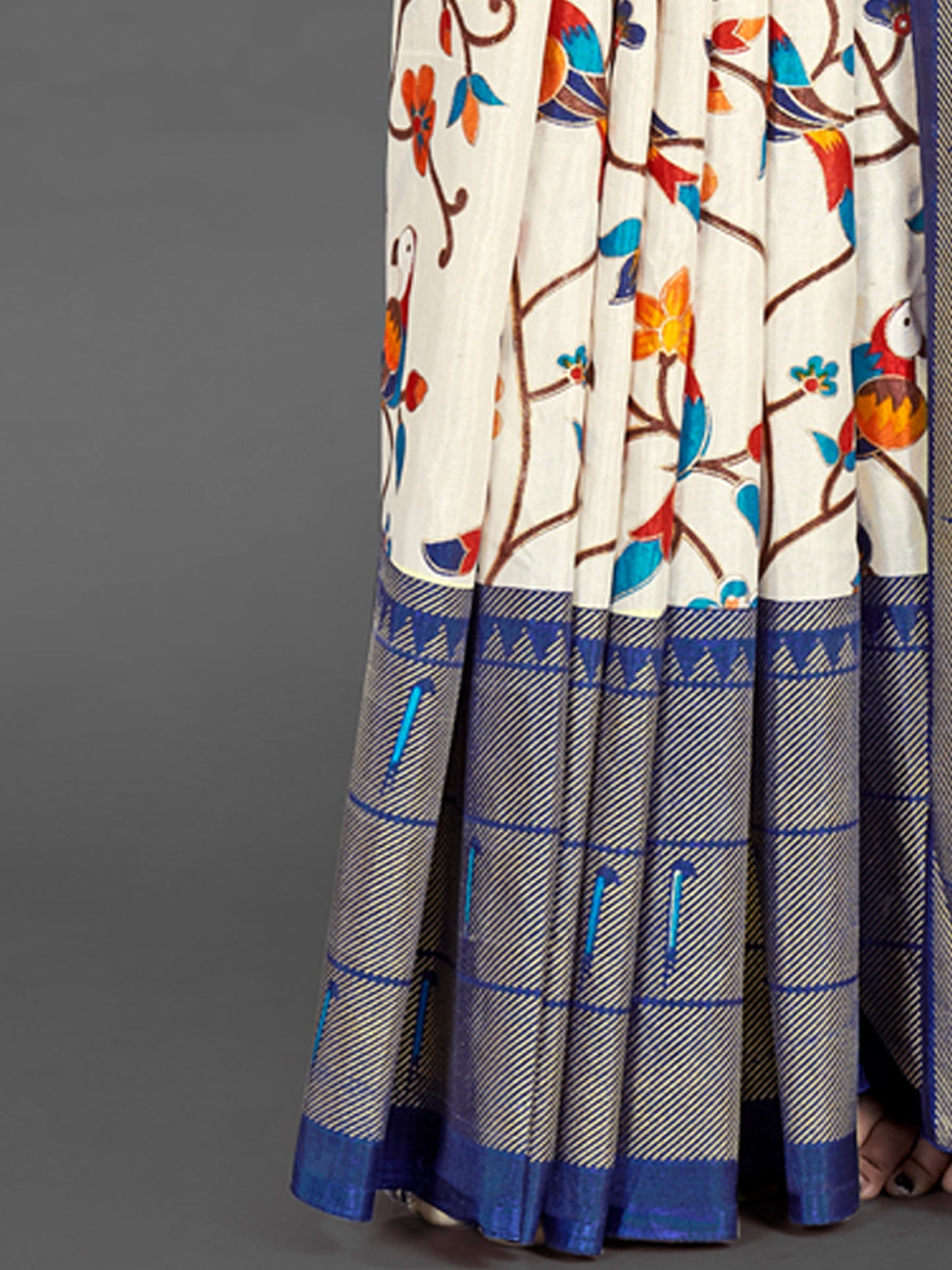 Women's Dola Silk Off White Printed Designer Saree With Blouse Piece