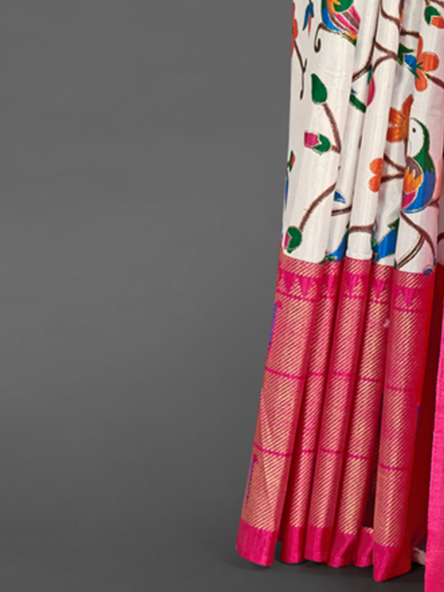 Women's Dola Silk Off White Printed Designer Saree With Blouse Piece