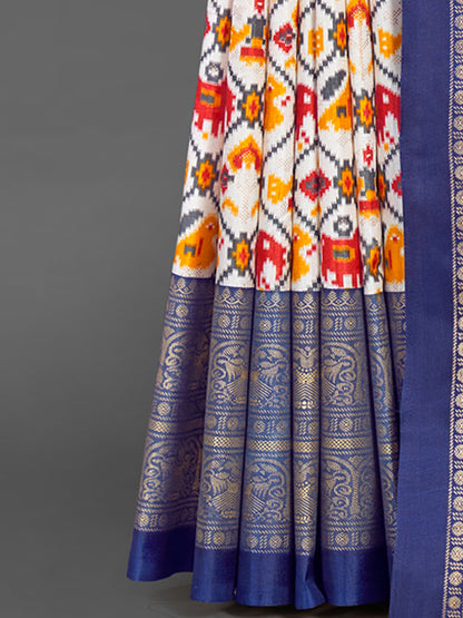 Women's Dola Silk White Printed Designer Saree With Blouse Piece