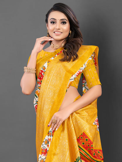 Women's Dola Silk White Printed Designer Saree With Blouse Piece