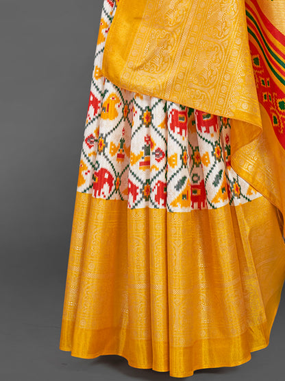 Women's Dola Silk White Printed Designer Saree With Blouse Piece