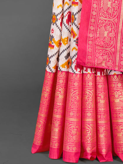 Women's Dola Silk White Printed Designer Saree With Blouse Piece