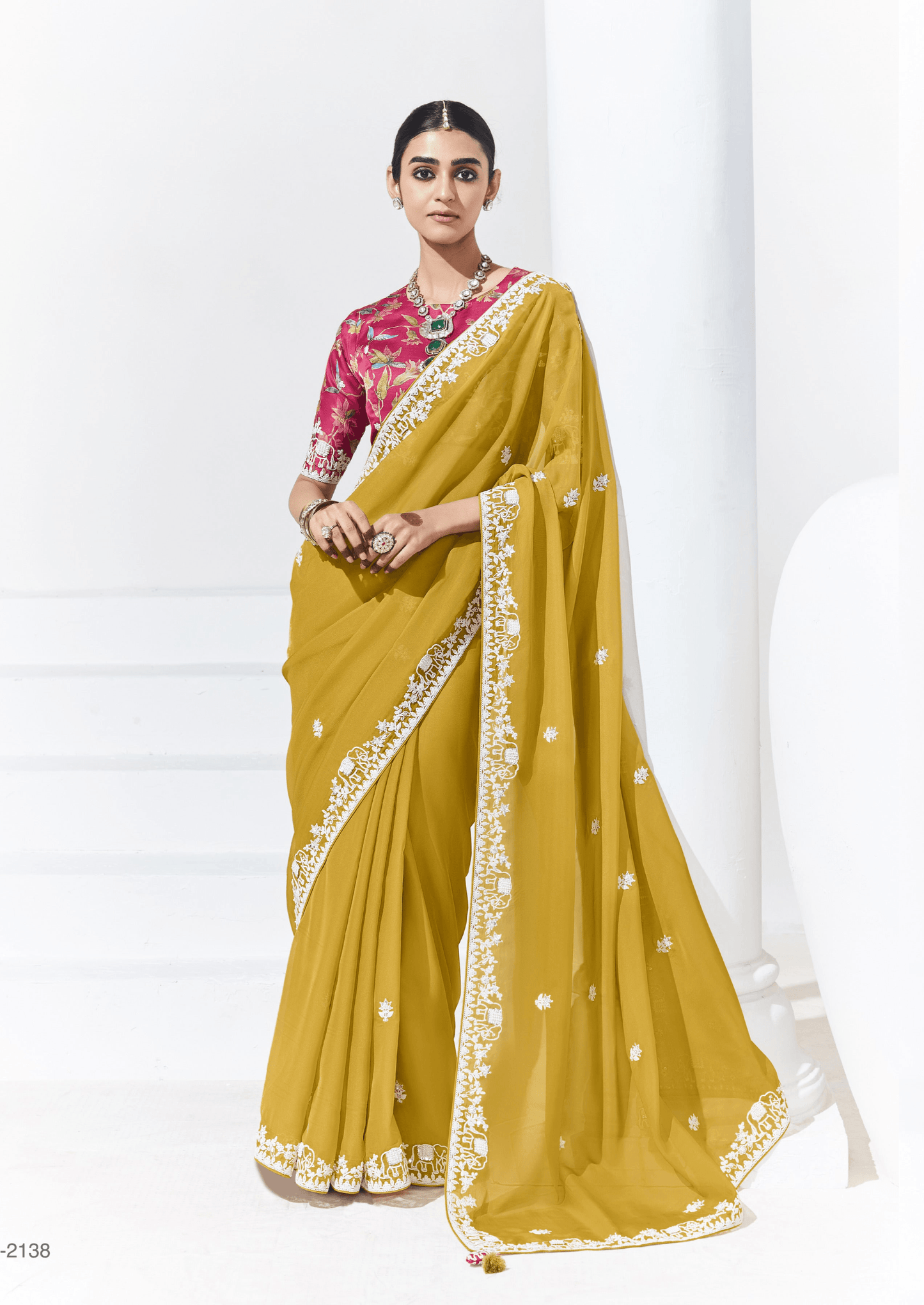 Dhiyona KM Women Mustard Yellow Saree With Floral Blouse “ A Perfect Blend Of Tradition & Style