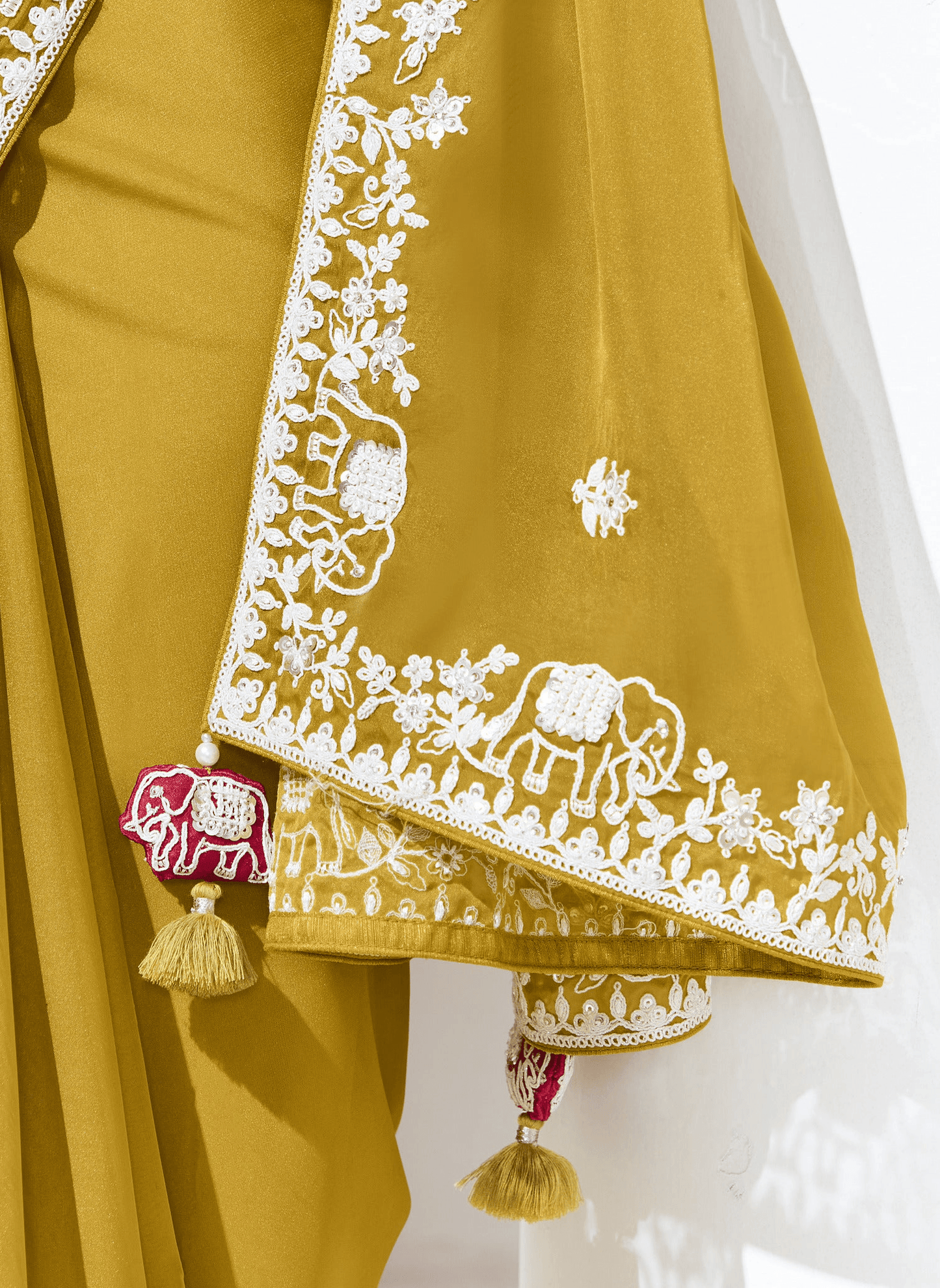 Dhiyona KM Women Mustard Yellow Saree With Floral Blouse “ A Perfect Blend Of Tradition & Style
