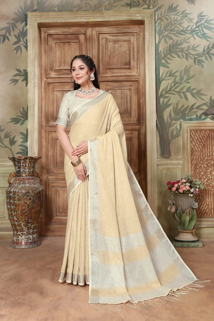 Dhiyona GR Women's Rangrez Parmesan Yellow Soft Linen Solid Woven Saree