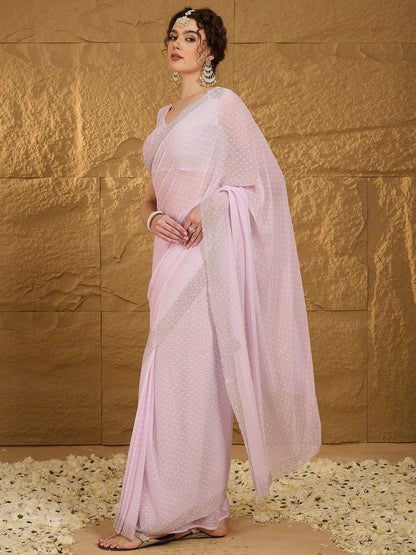 Women's Chiffon Mauve Embellished Designer Saree With Blouse Piece
