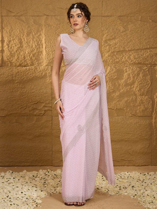 Women's Chiffon Mauve Embellished Designer Saree With Blouse Piece