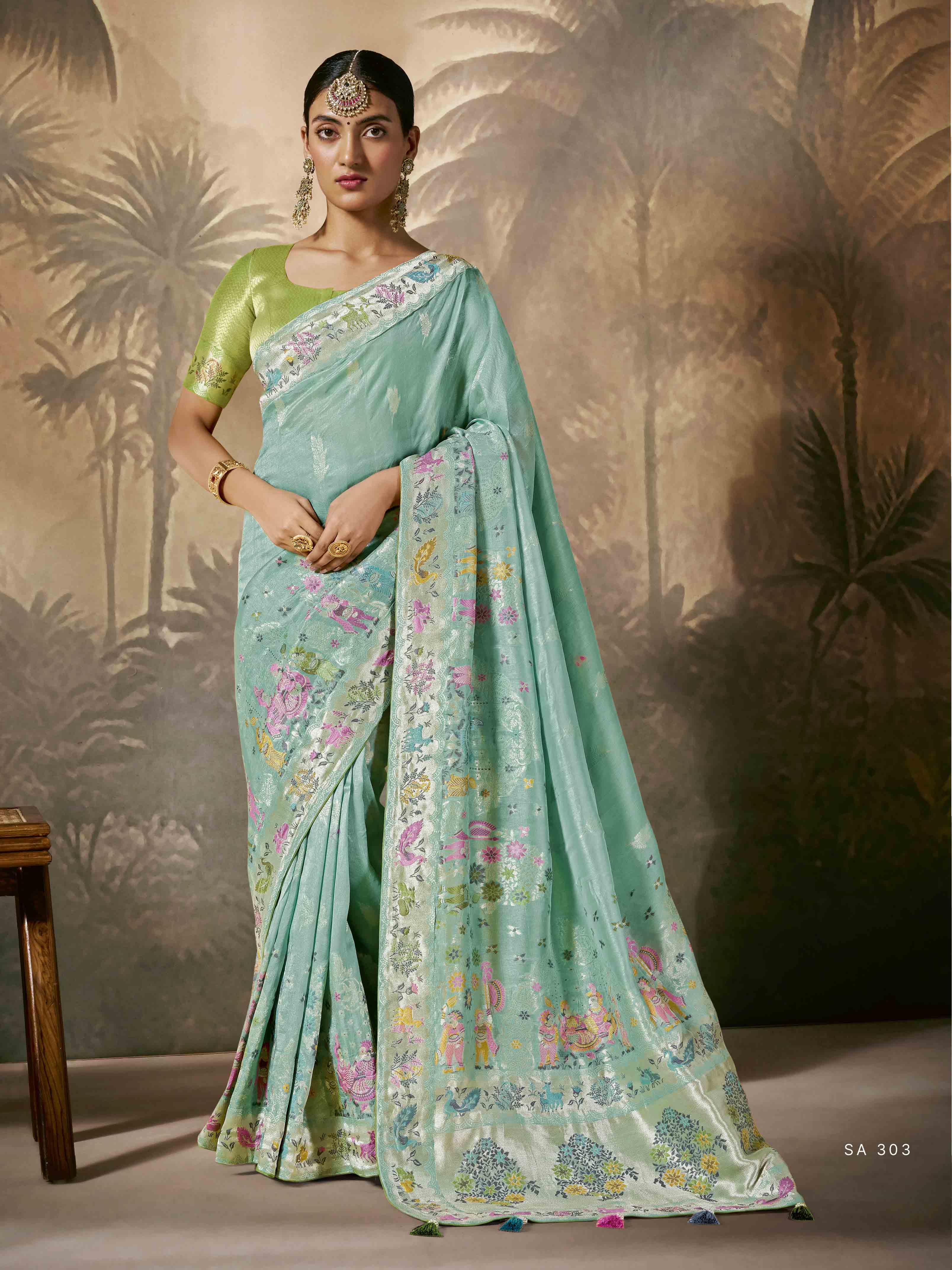 Dhiyona KM Women Elegant Sea Green Designer Saree “ Perfect For Festive, Party & Wedding Wear