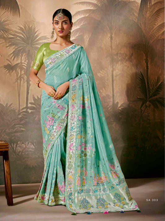 Dhiyona KM Women Elegant Sea Green Designer Saree “ Perfect For Festive, Party & Wedding Wear