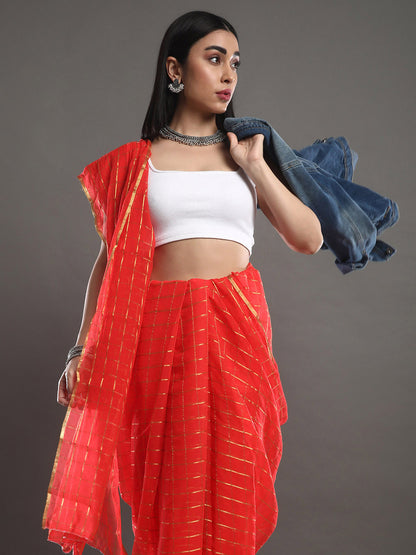 Women's Chiffon Pink Solid Designer Saree With Blouse Piece