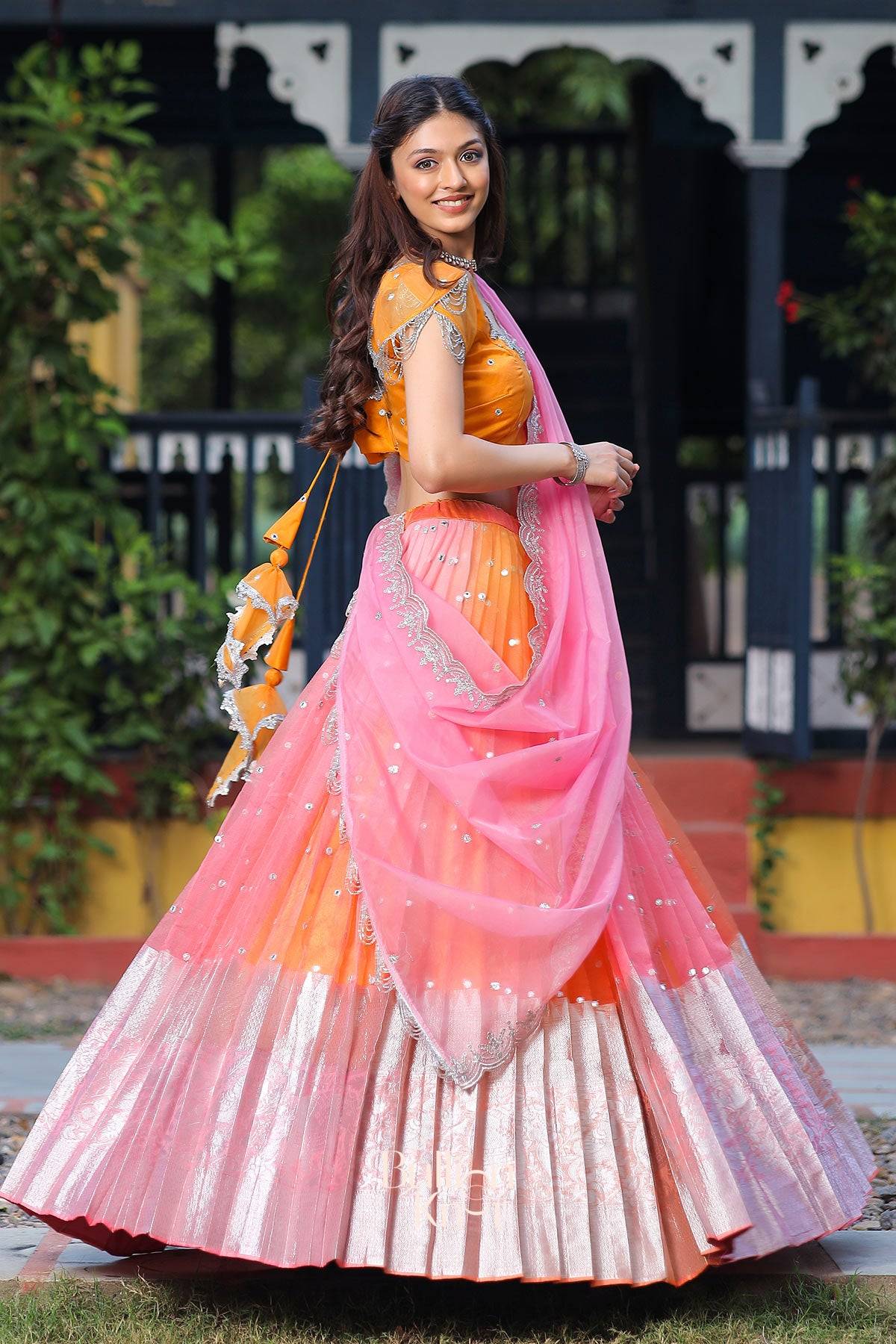Dhiyona BN Tyohar Organza Lehenga Set in Orange