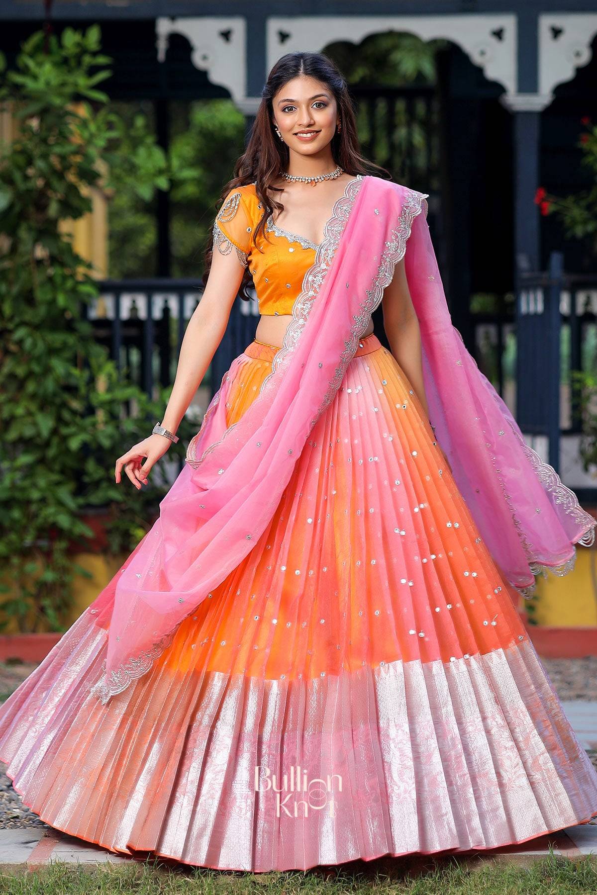 Dhiyona BN Tyohar Organza Lehenga Set in Orange