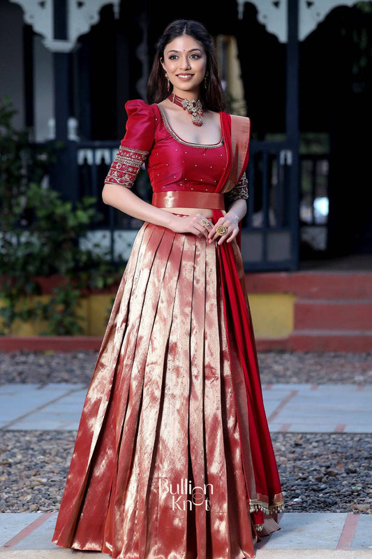 Dhiyona BN Saffron Banarasi Lehenga Set in Wine
