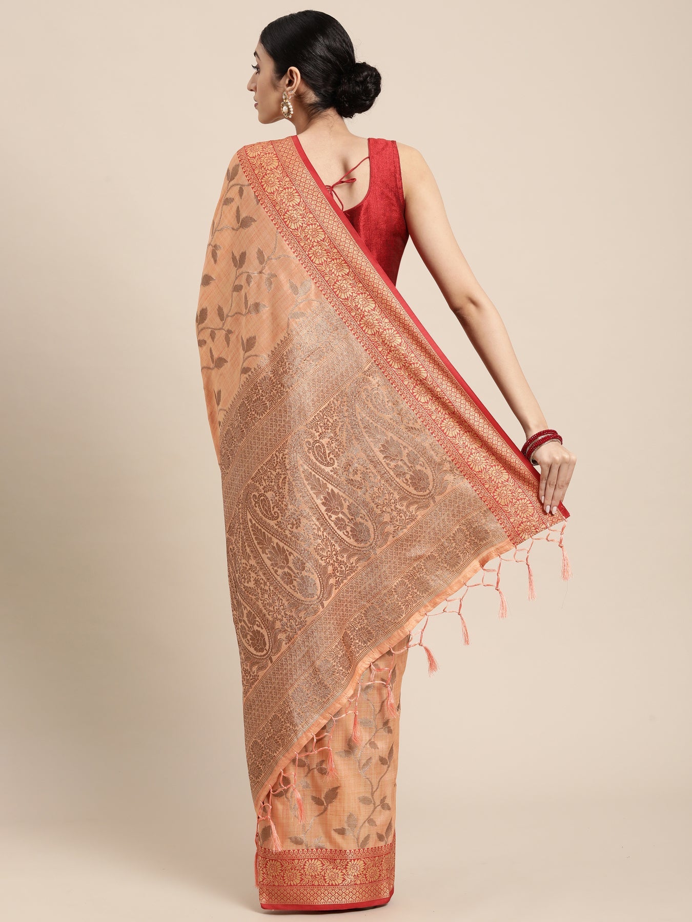 Dhiyona GR Women's Rewaa Tangerine Orange Zari Woven Design Banarasi Pure Cotton Saree