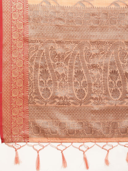 Dhiyona GR Women's Rewaa Tangerine Orange Zari Woven Design Banarasi Pure Cotton Saree