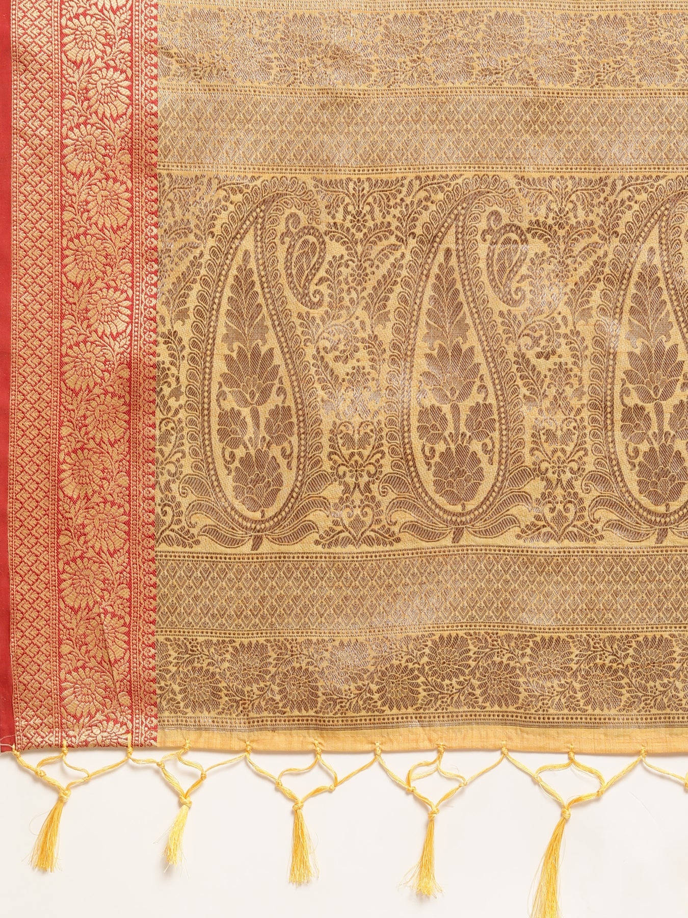 Dhiyona GR Women's Rewaa Tuscan Sun Yellow Zari Woven Design Banarasi Pure Cotton Saree