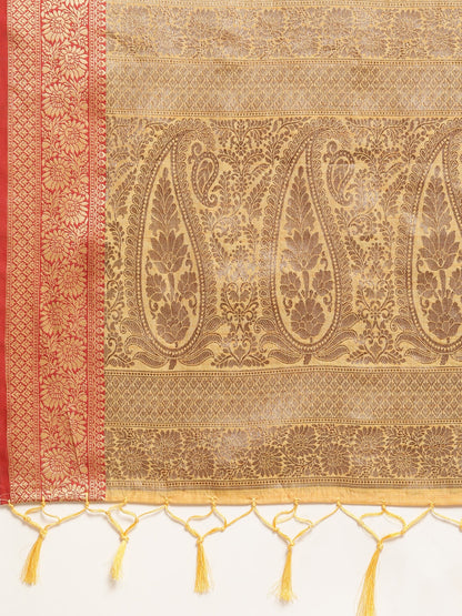 Dhiyona GR Women's Rewaa Tuscan Sun Yellow Zari Woven Design Banarasi Pure Cotton Saree