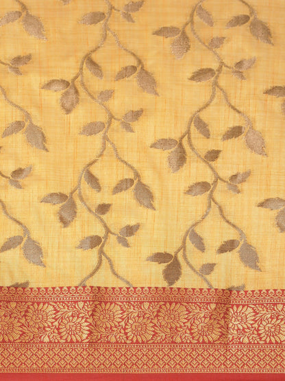 Dhiyona GR Women's Rewaa Tuscan Sun Yellow Zari Woven Design Banarasi Pure Cotton Saree