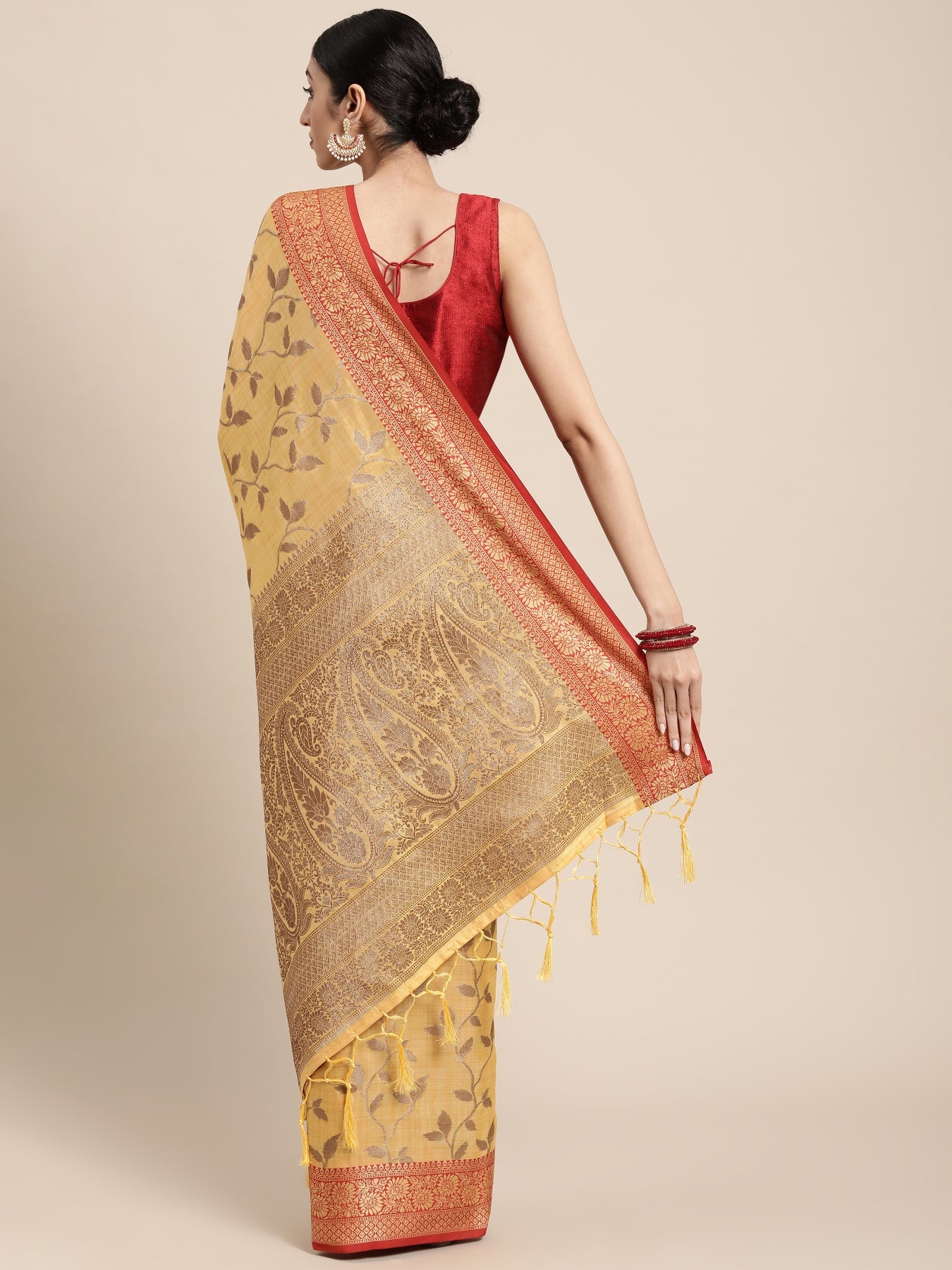 Dhiyona GR Women's Rewaa Tuscan Sun Yellow Zari Woven Design Banarasi Pure Cotton Saree