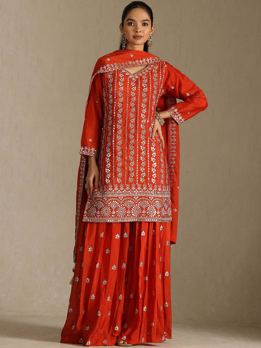 Dhiyona SO Women's Women Ethnic Motifs Embroidered Kurta with Sharara & Dupatta