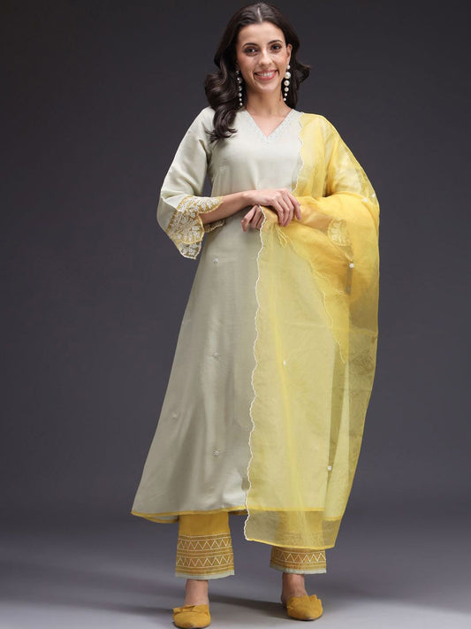 Dhiyona SN Women's Floral Embroidered Kurta with Palazzo & Dupatta