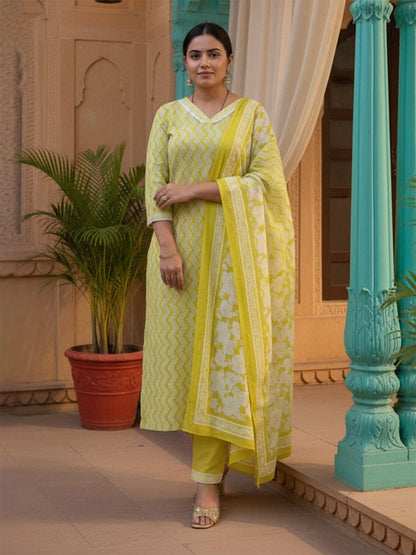 Women Printed Regular Pure Cotton Kurta & Trousers With Dupatta