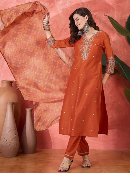 Dhiyona SN Women's Floral Embroidered Kurta with Trousers & Dupatta