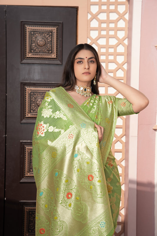 Dhiyona GR Women's Riddhi Green Cotton Silk Saree