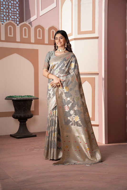 Dhiyona GR Women's Riddhi Grey Cotton Silk Saree