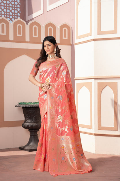Dhiyona GR Women's Riddhi Peach Cotton Silk Saree