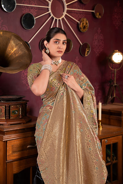 Dhiyona GR Women's Riona Grey Organza Silk Woven Saree