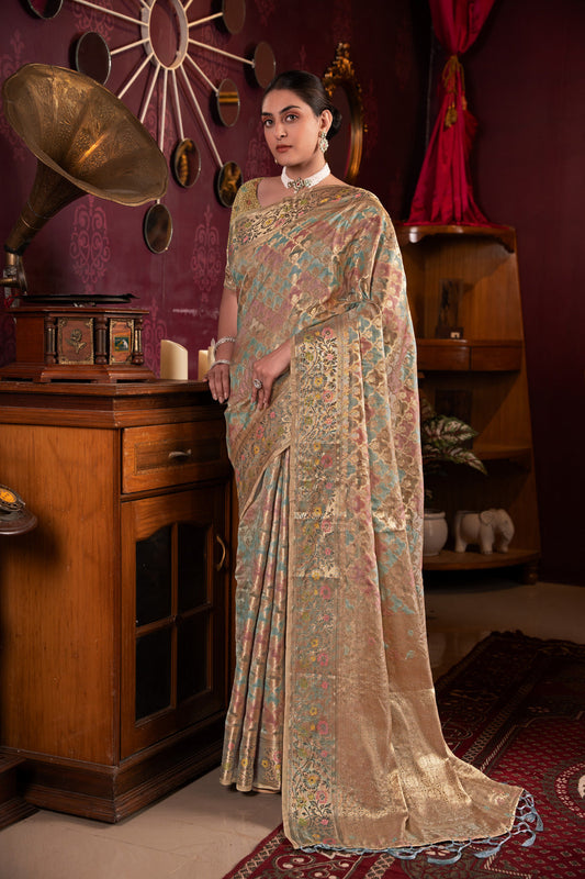 Dhiyona GR Women's Riona Grey Organza Silk Woven Saree