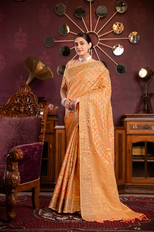 Dhiyona GR Women's Riona Orange Organza Silk Woven Saree