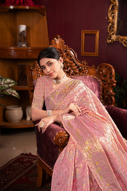 Dhiyona GR Women's Riona Pink Organza Silk Woven Saree