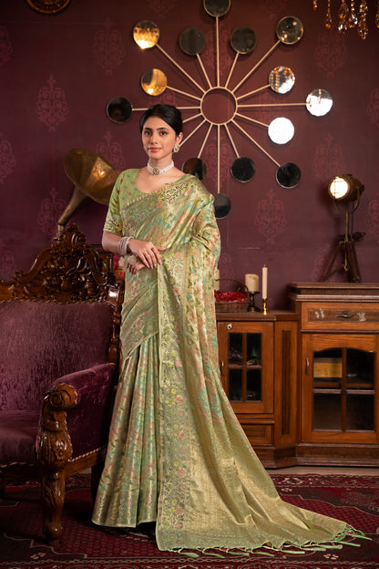 Dhiyona GR Women's Riona Pista Organza Silk Woven Saree