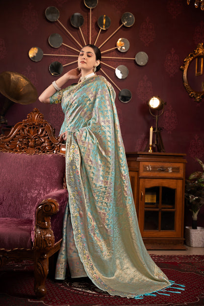 Dhiyona GR Women's Riona Sky Organza Silk Woven Saree