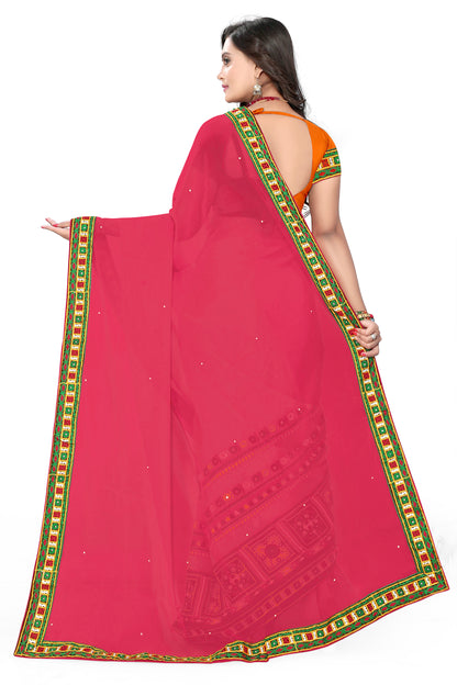 Dhiyona RV Women's Designer Half & Half Georgette Embroidery Work Saree With Blouse ( KVD11 )
