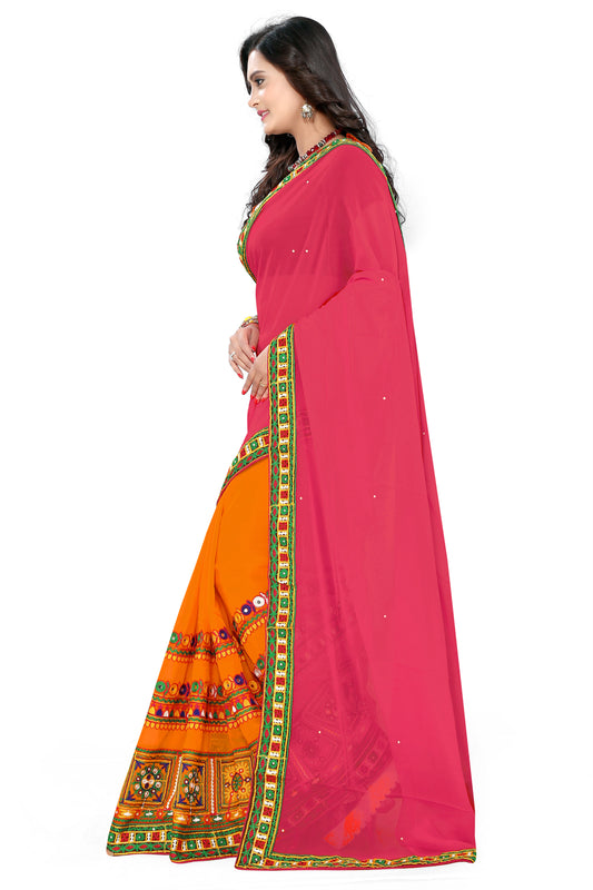 Dhiyona RV Women's Designer Half & Half Georgette Embroidery Work Saree With Blouse ( KVD11 )