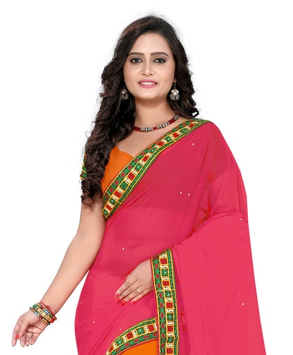 Dhiyona RV Women's Designer Half & Half Georgette Embroidery Work Saree With Blouse ( KVD11 )