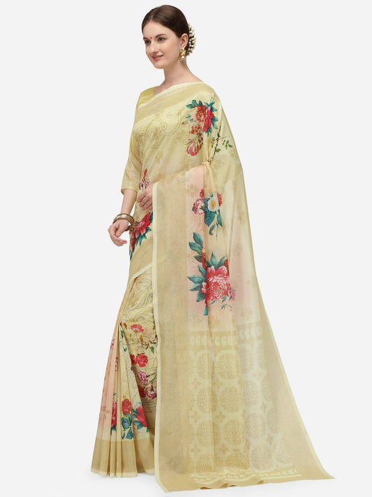 Dhiyona RV Women's Banarasi Jacquard Zari Weaving Digital Printed Saree  ( KVD1138 )