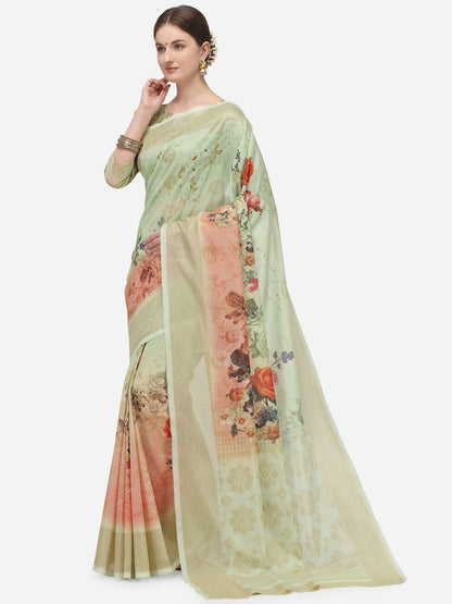 Dhiyona RV Women's Banarasi Jacquard Zari Weaving Digital Printed Saree  ( KVD1139 )
