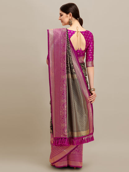 Dhiyona RV Women's Banarasi Silk With silver Zari weaving Saree  ( KVD1182 )
