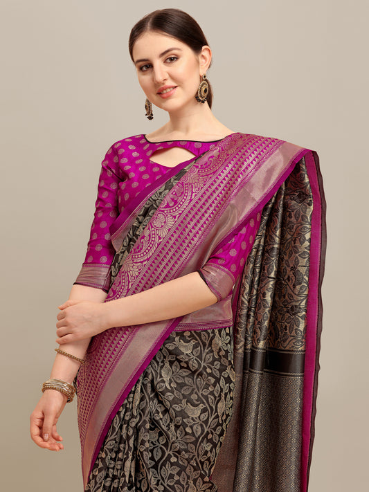 Dhiyona RV Women's Banarasi Silk With silver Zari weaving Saree  ( KVD1182 )