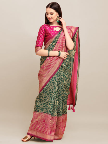 Dhiyona RV Women's Banarasi Silk With silver Zari weaving Saree  ( KVD1183 )