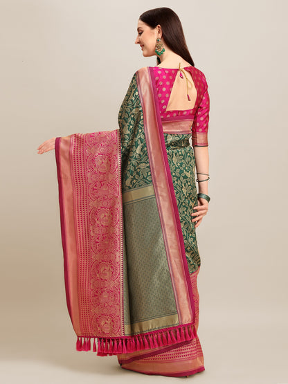 Dhiyona RV Women's Banarasi Silk With silver Zari weaving Saree  ( KVD1183 )