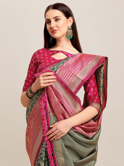 Dhiyona RV Women's Banarasi Silk With silver Zari weaving Saree  ( KVD1183 )