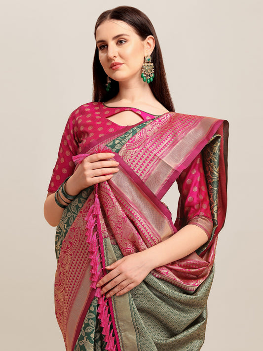 Dhiyona RV Women's Banarasi Silk With silver Zari weaving Saree  ( KVD1183 )