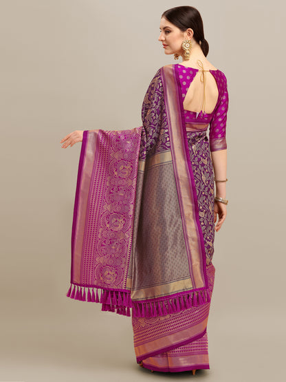 Dhiyona RV Women's Banarasi Silk With silver Zari weaving Saree  ( KVD1185 )